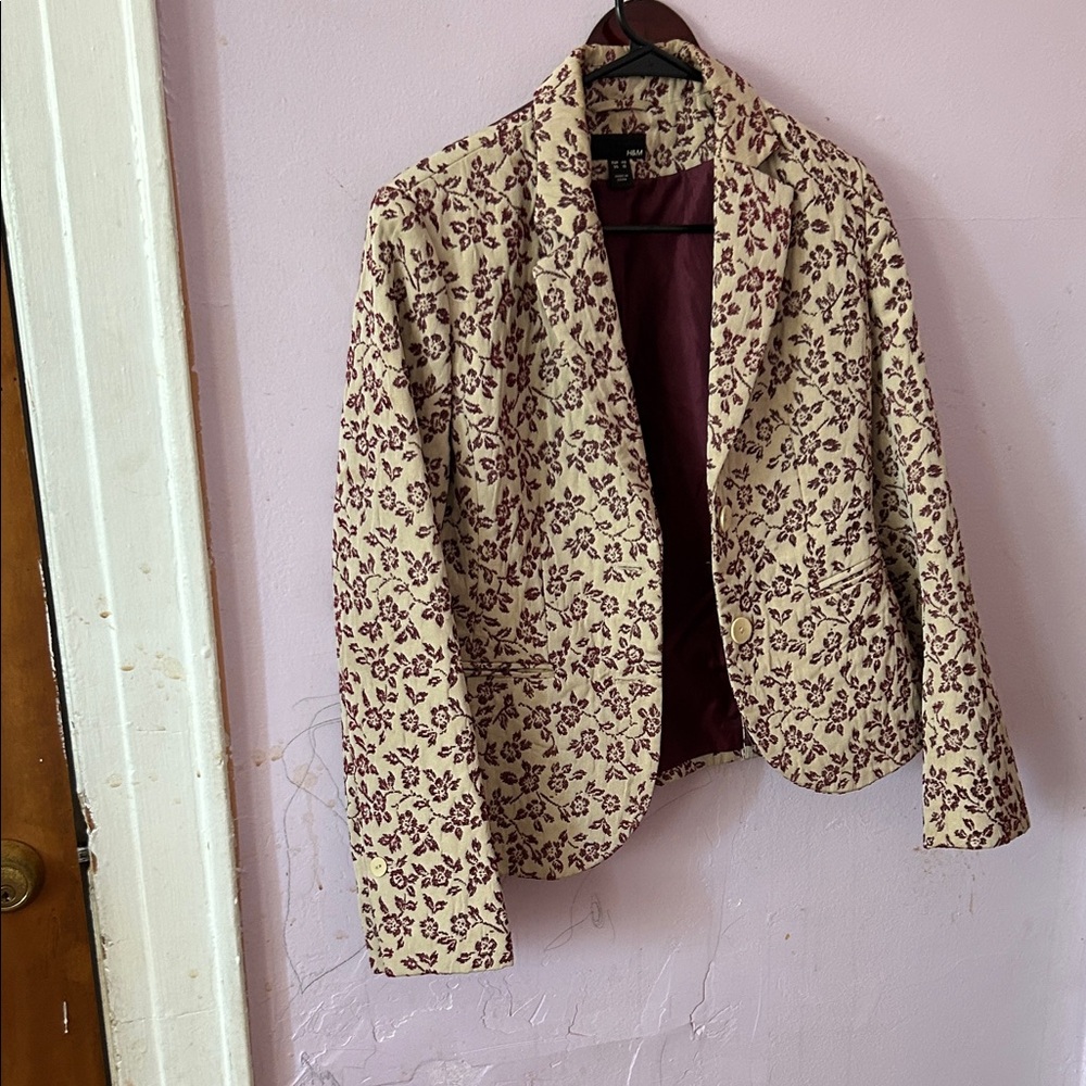 H&M Burgundy and Cream Floral Jacket